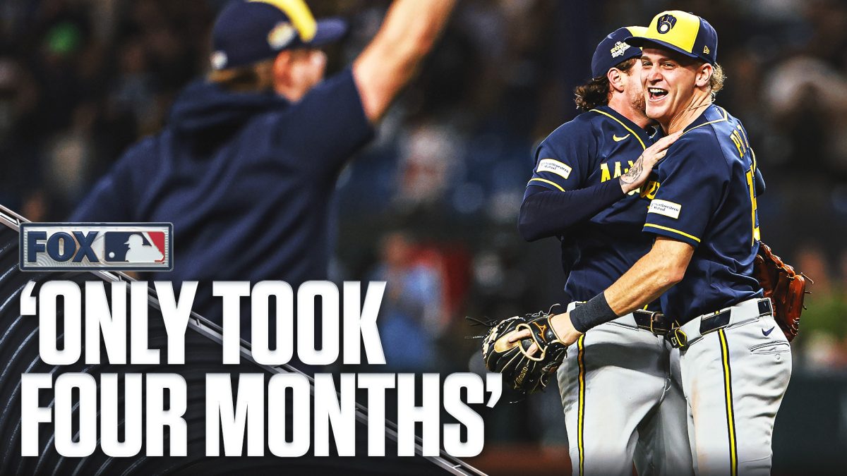 Milwaukee Brewers rookie shortstop Cooper Pratt celebrating after winning the World Series
