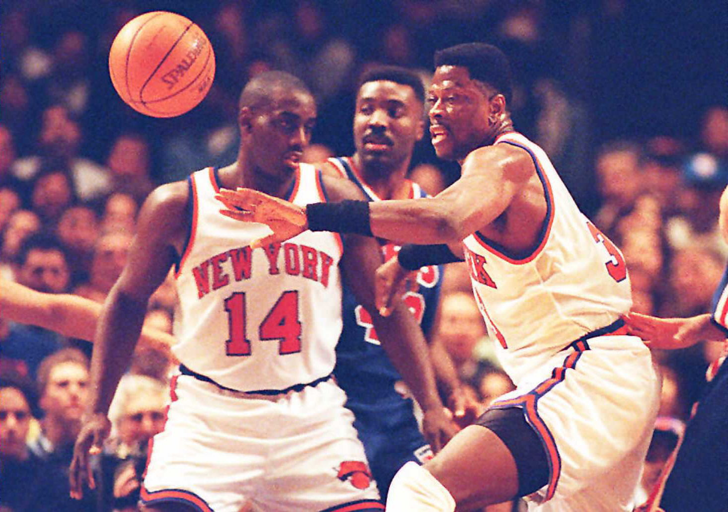 The ball gets away from New York Knicks Patrick Ew