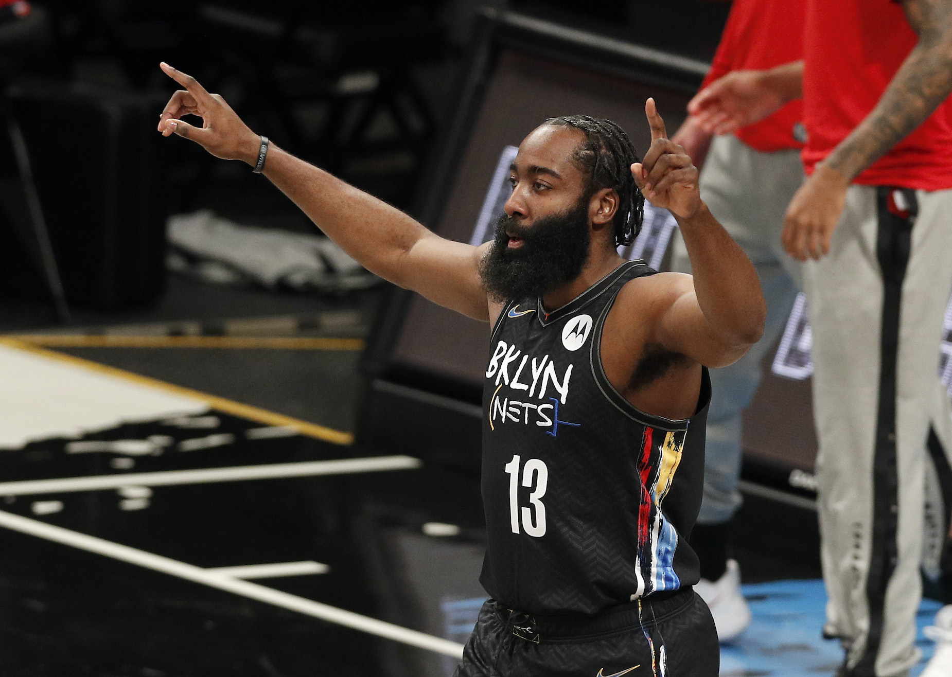 James Harden, who started the 2020-21 season with the Houston Rockets, in action as a member of the Brooklyn Nets.