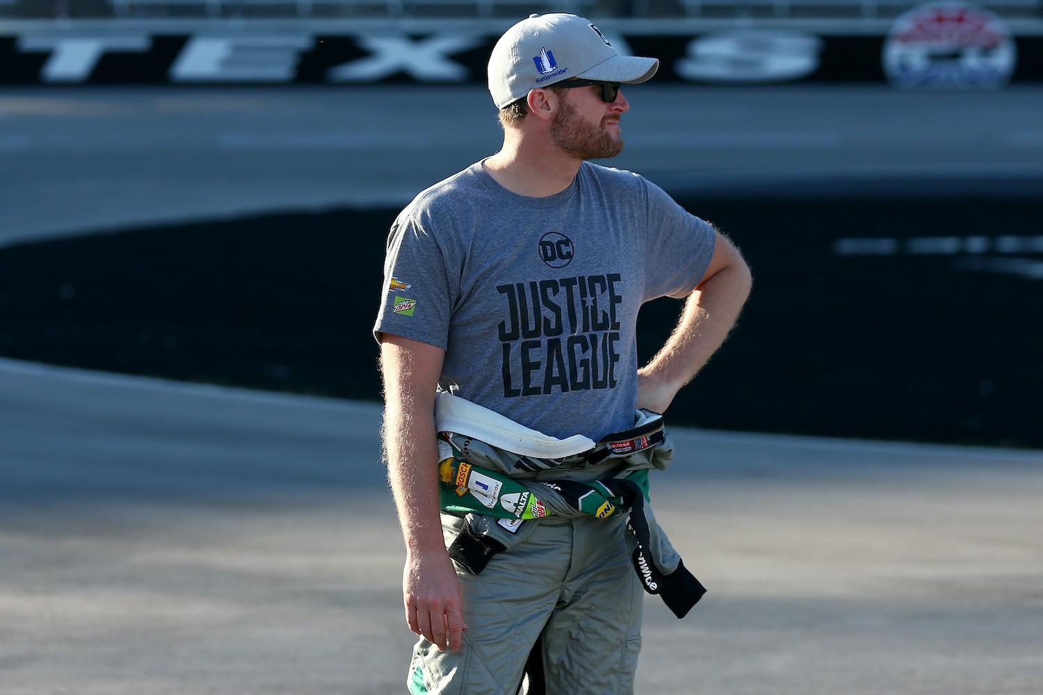 Dale Earnhardt Jr. looks on at Texas Motor Speedway during his final NASCAR season before retirement.
