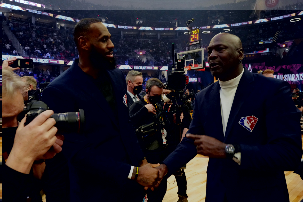 LeBron James and Michael Jordan, the two main players in the GOAT debate, during the 2022 NBA All-Star Game.