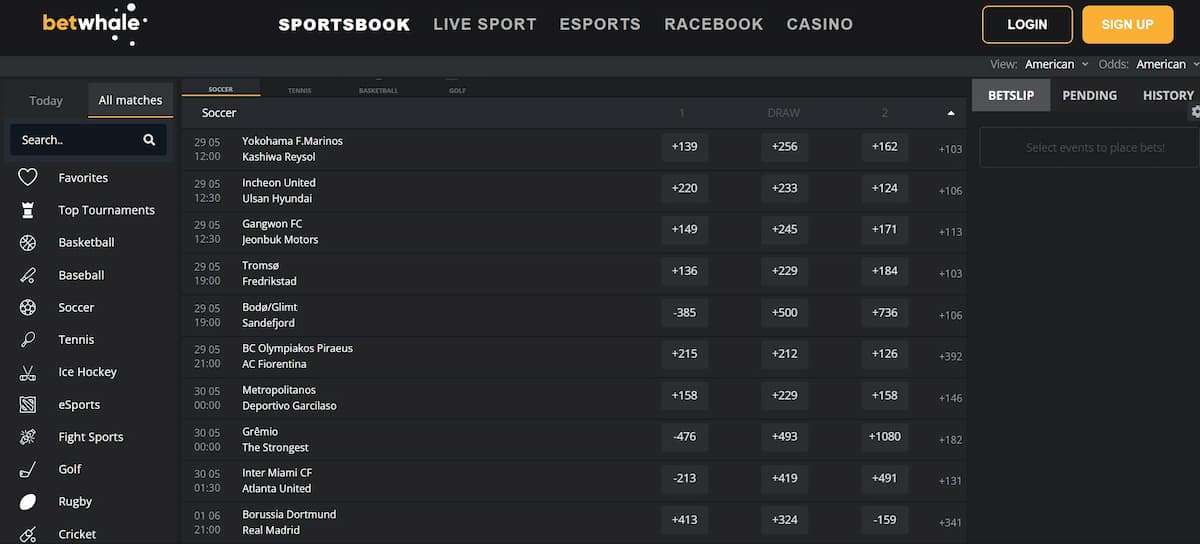 A screenshot of BetWhale betting site for bettors in Texas