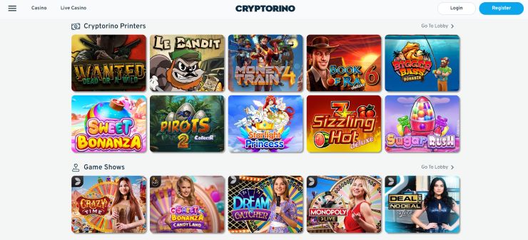 Cryptorino - top Tether casino site with large collection of clasic slot games